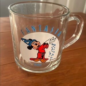 Disney Fantasia Mickey Mouse Glass Mug with Blue and Red 1940